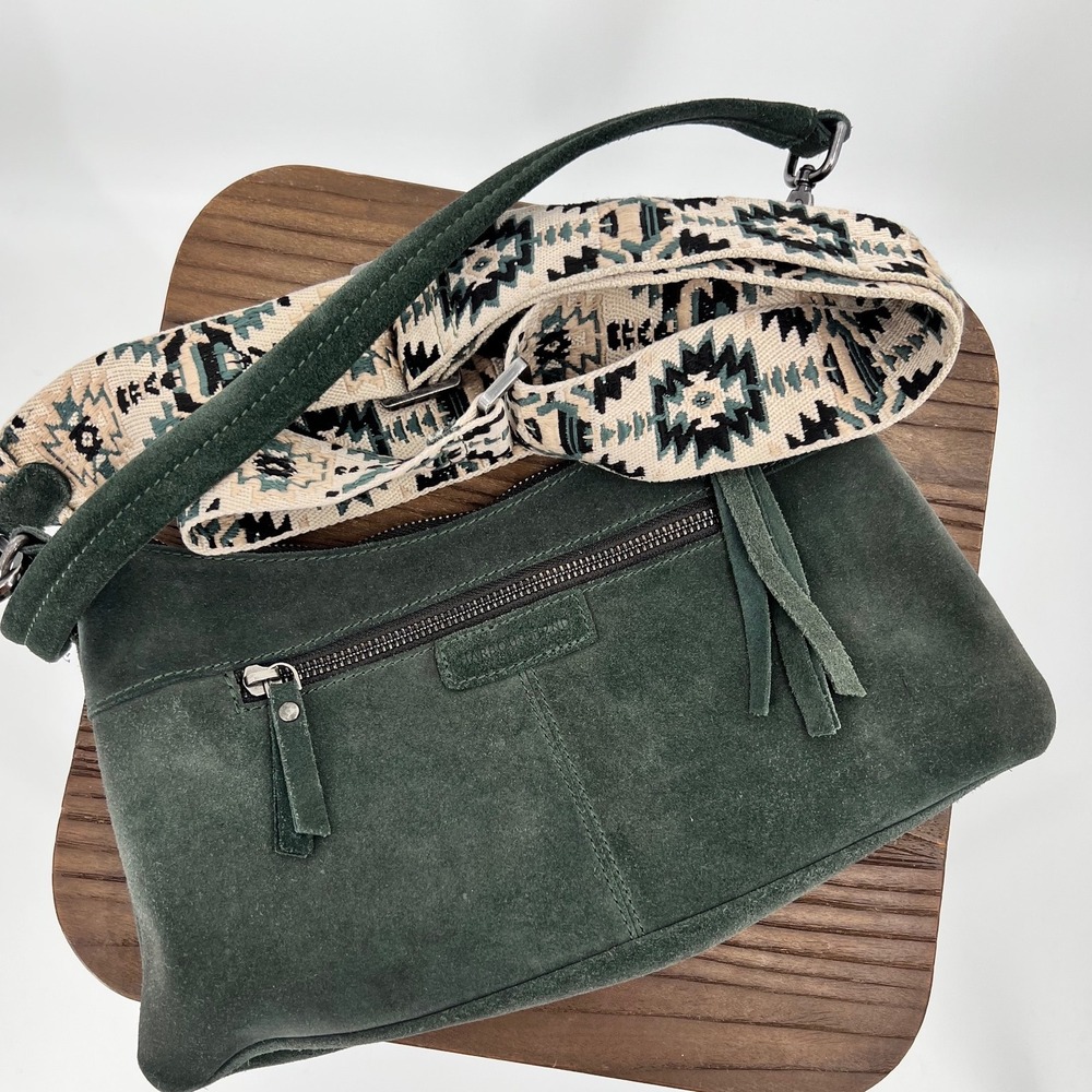 Harbour 2nd Green Suede Crossbody Bag Boho Guitar Strap Tassel Messenger